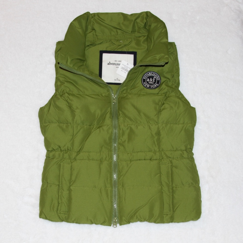 NWT Abercrombie & Fitch Girls Puffer Down Vest Jacket Green Size XL